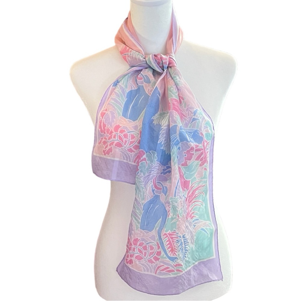 VTG Chiffon Vibrant Pastel Toned Long Textured Sheer Long Scarf